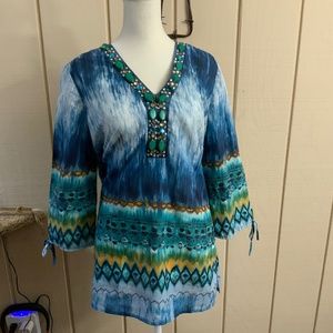Dress Barn womans multi colored beaded cotton blouse